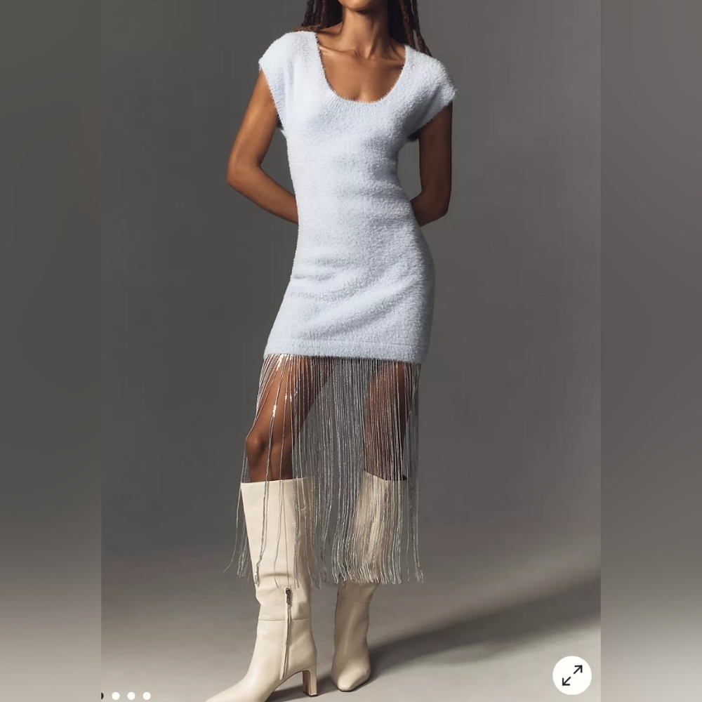 Chic Light Blue Fringe Dress